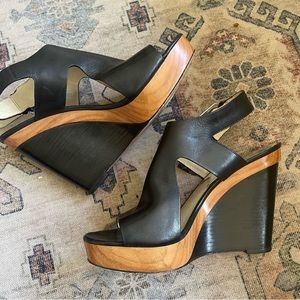 Michael Kors Wedge Wood Black Heeled Sandal